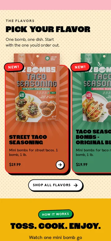 The Pick your flavor cards on the EZ Bombs homepage